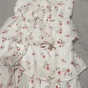 Floral Ruffle Mini Dress - White and Pink